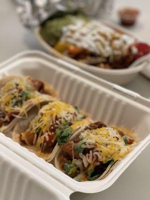 Spicy pork tacos with cheese