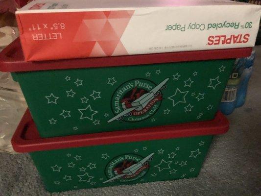 Operation Christmas Child -- sturdy boxes stack well, optimal for their operations