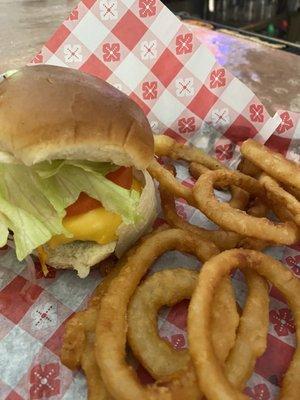 Slider with the Works ($1.75) and Onion Rings