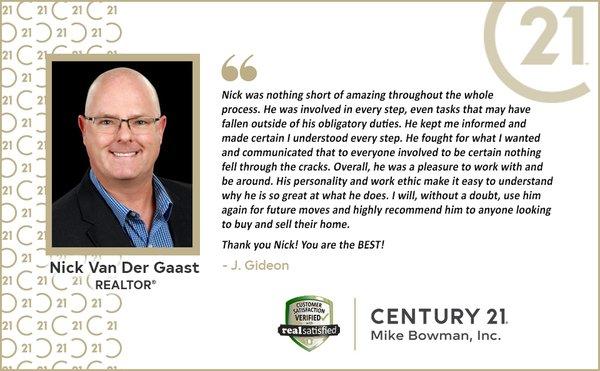 Nick Van Der Gaast, REALTOR, Testimonial