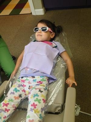 Three year old waiting to get her teeth cleaned.