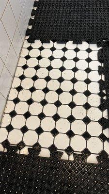 Dirty shower floor with dirty mats