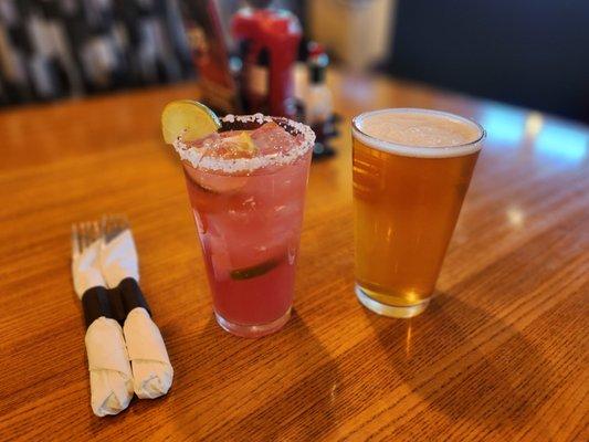 prickly pear margarita ($8) and beer ($5)