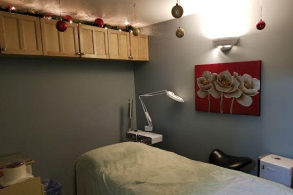 Treatment room in the main salon area. Offering waxing, facials, massage, & more!