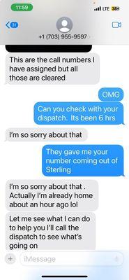 Our conversation with the person that AAA provided as their dispatched contact.