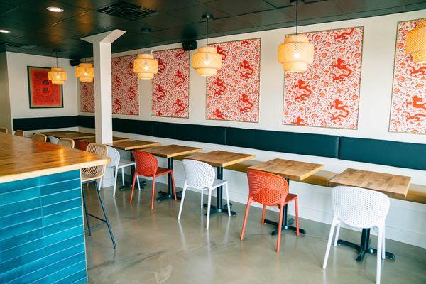 Casual dining room with banquette seating.