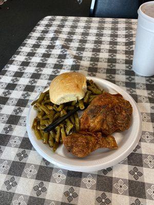 Fries chicken and double green beans