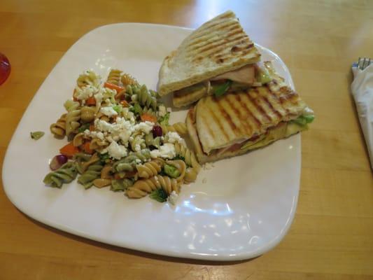 Turkey and cheese panini with pasta salad