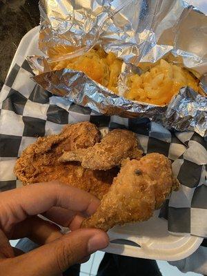 Medium Dinner. Fried Chicken, Baked Macaroni and Cheese.  They ran out of Potato Salad