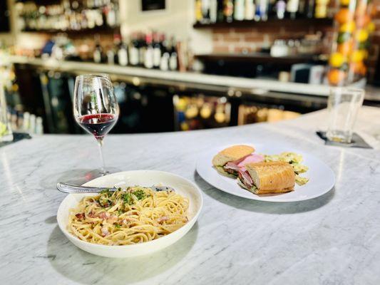 Spaghetti Carbonara and Italian Sub