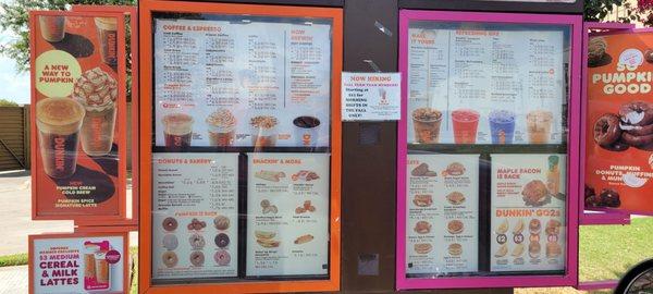 Drive through menu.