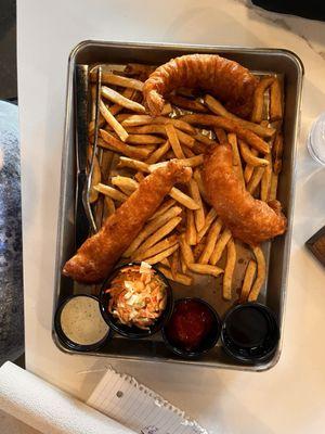 Fish & Chips. I loved it; my companion thought the fries too salty.