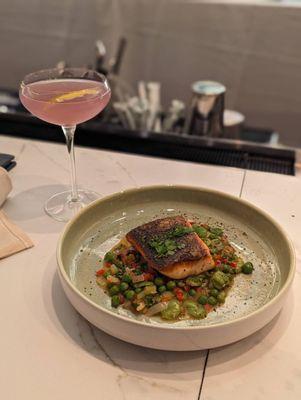 Empress 75 and the Scottish Salmon (with spring succotash, english peas, and fava beans).