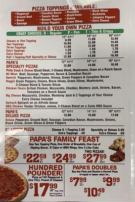 Pizzas, Toppings, & Specialties