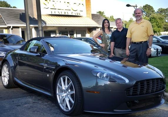 Sales Consultant Inaya and Finance Director Jerry with client David, picking up his Aston Martin Vantage!