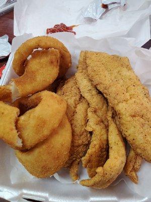 4 piece catfish with onion rings