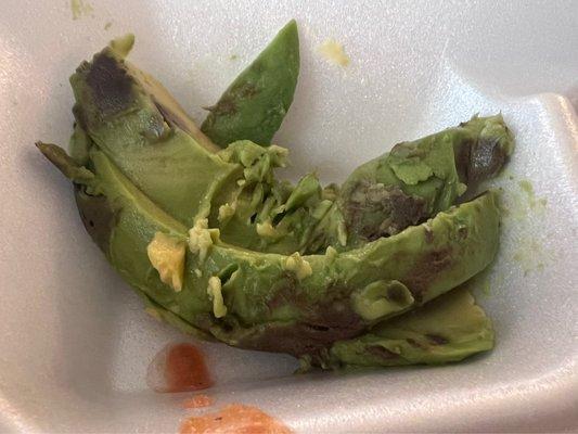 Bad avocado was turned upside down on the plate to hide the brown parts. Like I'm not gonna notice!