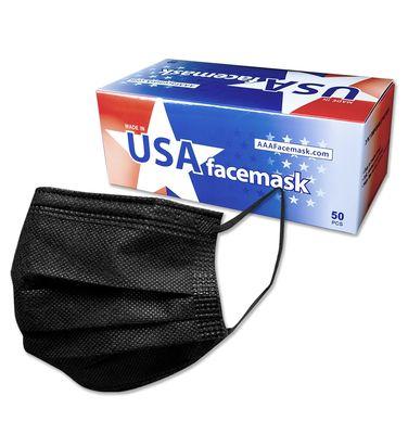 Black Made in USA 3-Layer Disposable Face Mask