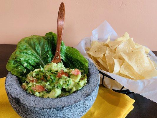 Molcajete Guacamole with chips