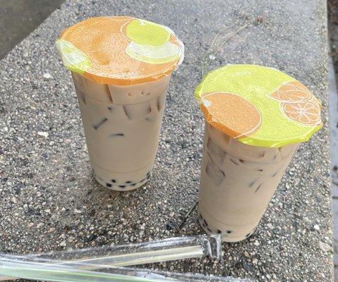 two milk tea bobas