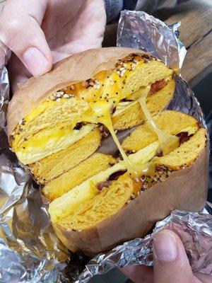 Bacon Egg and Cheese on Egg Everything bagel