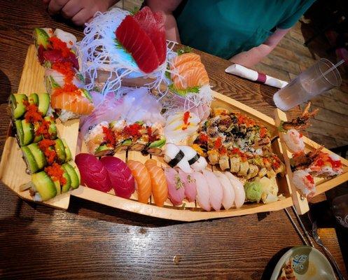 Sushi boat but we also added additional rolls so more is pictured here than what you would get