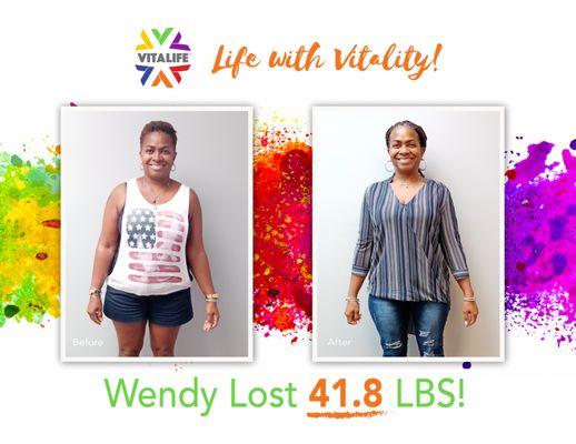 Wendy lost 25 lbs in first 40 days and total of 41.8 lbs which she has kept he weight off for over a year!