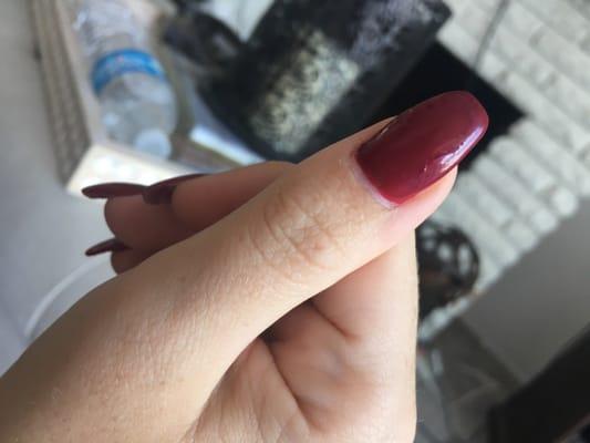 Gel polish on this nail is already starting to come off