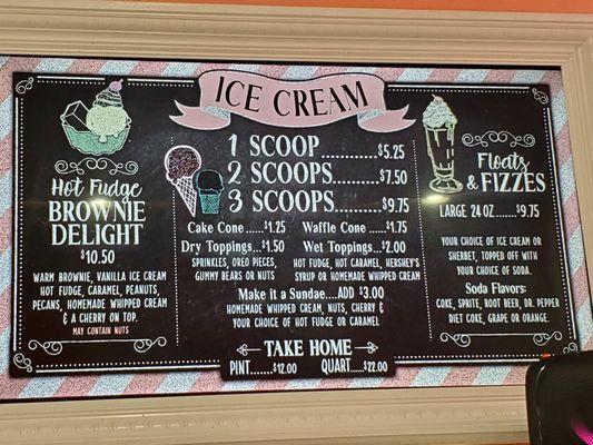 Ice Cream menu