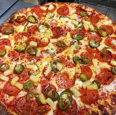 All pepperoni and pineapple jalapeño topping