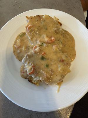 Crawfish biscuit and gravy