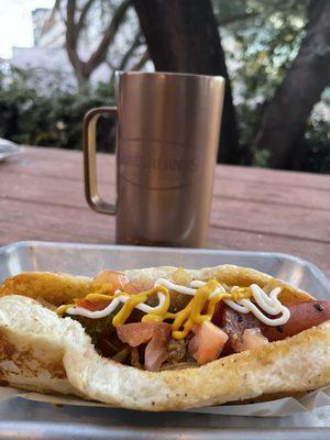 Horchata cream ale and Sonoran hot dog!