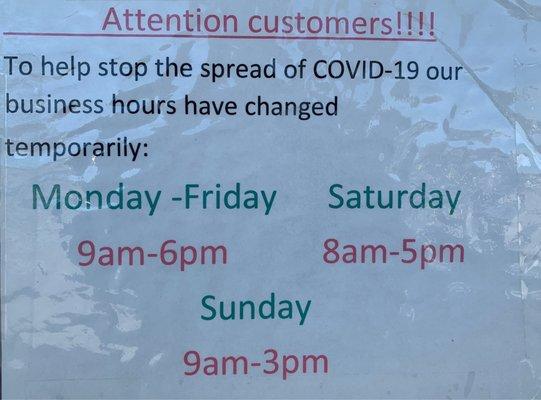 New hours as of 1-14-22