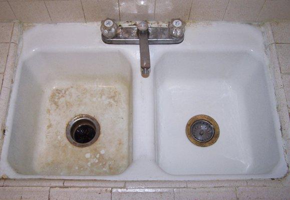 before and after dirty sink