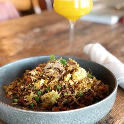 Our house duck confit fried rice with ginger, lemongrass, and soy