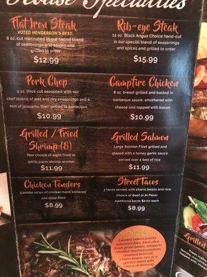 Menu, Entrees