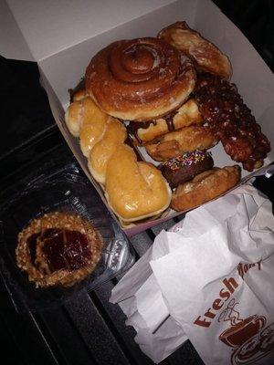 Dozen donuts, 2 ham & cheese croissants, pb & jelly donut