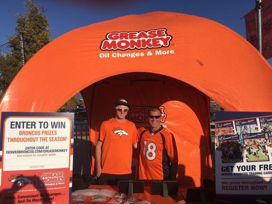 Come by and visit our booth at The Denver Broncos Official Tailgate - any home game for fun and prizes.  Grease Monkey loves our Broncos!