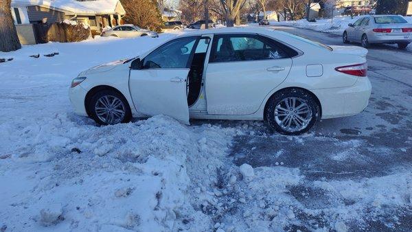 This is how my car was stuck, not a dangerous or hazardous job, took them less than 10 mins to actually pull it free.