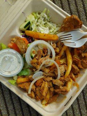 Chicken plate with salad and fries