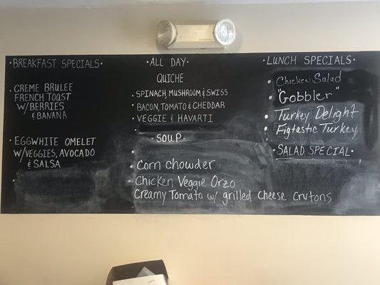 Specials and menu