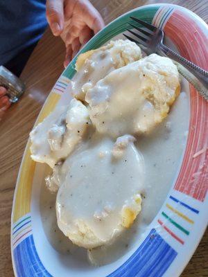 Full serving of biscuits and gravy