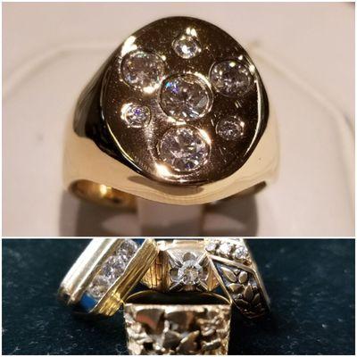 Four old rings that formed into one amazing heavy ring with all its original diamonds placed smoothly in it!!