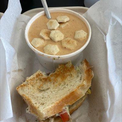 Half Roma Chicken Sandwich and Clam Chowder