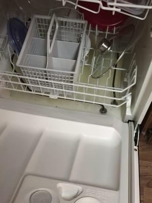 Mysterious water in the dish washer that doesn't work because it won't close