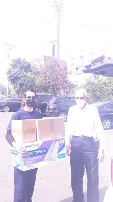 Technician and my driver loading car with medical supplies for Ukraine.