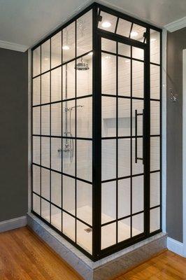 Black Grid Pattern Swing Door Shower Enclosure