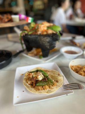 Flour Tortillas filled with Molcajete Combo! So good.