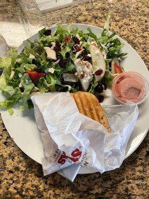 Strawberry Harvest Salad and chicken Pesto Chicken Sandwich