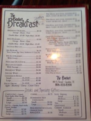 Breakfast menu